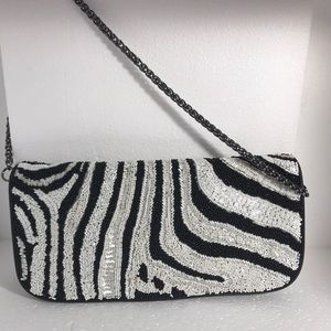 Leather Beaded Zebra Bag